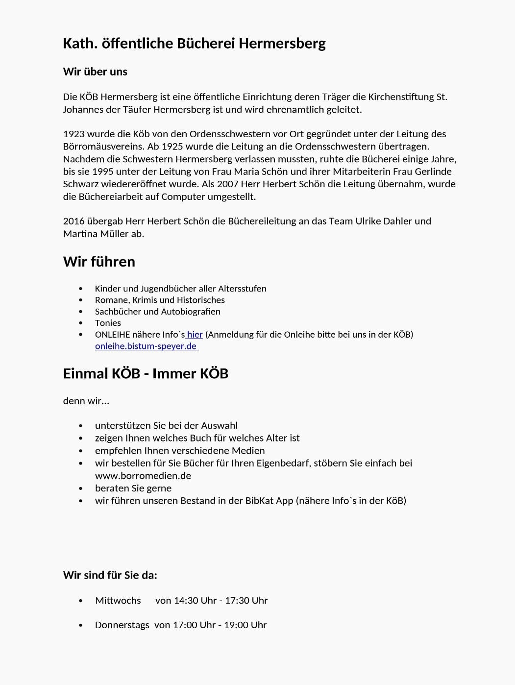 Bücherei Hermersberg informiert
