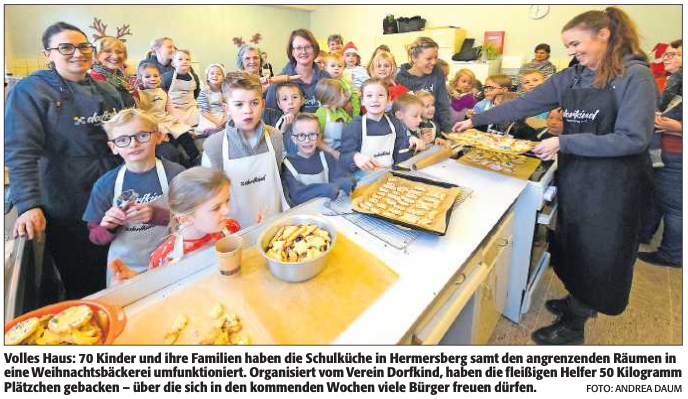 Auf Initiative des Vereins Dorfkind wird die Grundschulküche für einen Tag zur Weihnachtsbäckerei